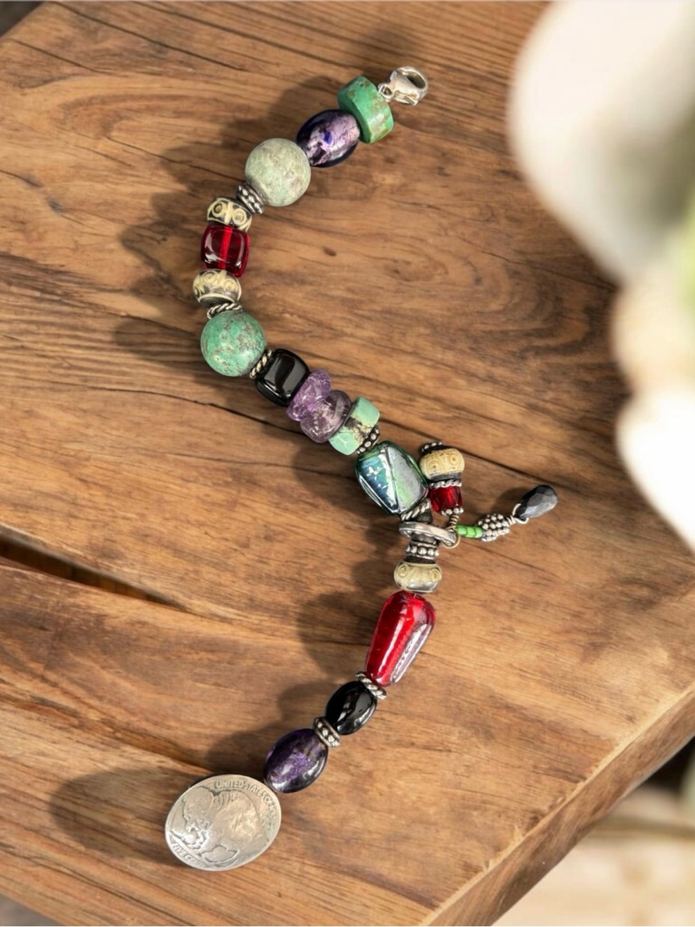 Handcrafted Southwestern Sterling Silver Multi-Gemstone Bracelet | Size 6.75” - Picture 11 of 12